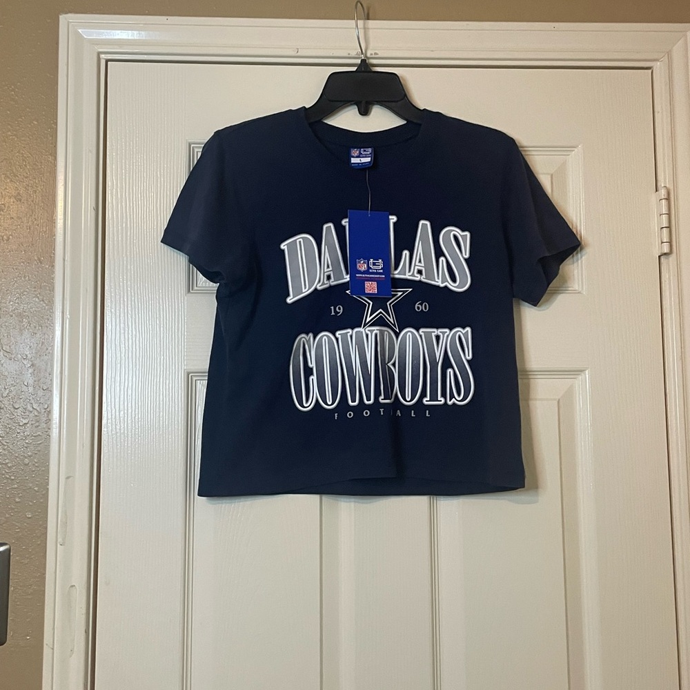 Ultra Game NFL Dallas Cowboys Junior Navy Blue Crop Top T-Shirt Size: L
